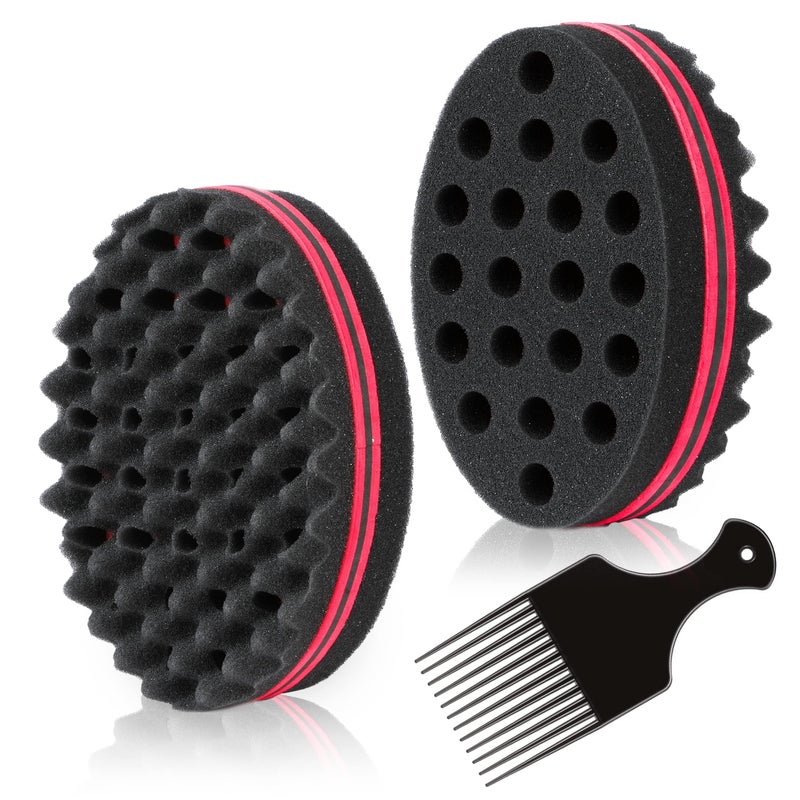 BE BIGEDDIE BIGEDDIE Magic Sponge Brush for Afro Curls, Twist Sponge with 6.29 Inch Free Pick Comb (2 PACK) - Image 1